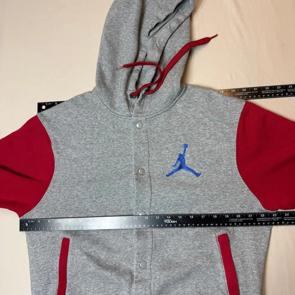 Mens Jordan‎ Jumpman Snap Front Hoodie Jacket M Gray Red Streetwear